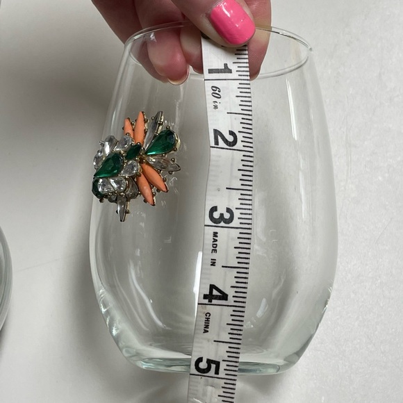 Hand crafted stemless wine glass vintage jewelry embellished crystal enamel - Picture 5 of 7